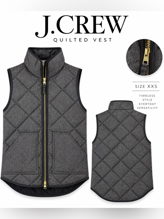 J. Crew Jackets & Blazers - J.Crew Quilted Puffer Vest Women XXS Charcoal Gray Gold Zip High
